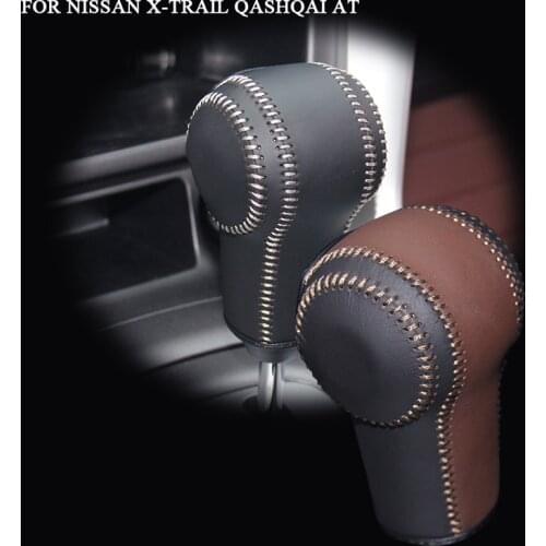 Genuine Leather Gear Knob Cover For Nissan X-Trail Qashqai AT Car on The Gear Shift Knob Gear Stick Case PPC Gear Shift Collar