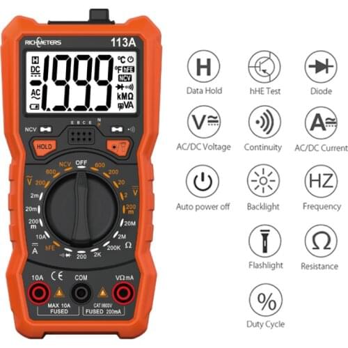 Auto Ranging NCV Digital Multimeter 6000 counts AC/DC voltage meter Flash light Back light Large Screen RM113A