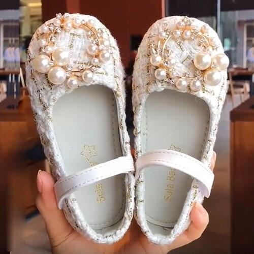 Toddlers Baby Shoes For Little Girls Plaid Wool Pearls Beading Princess Wedding Party Shoes 1 2 3 4 5 6 Years Old Spring Autumn