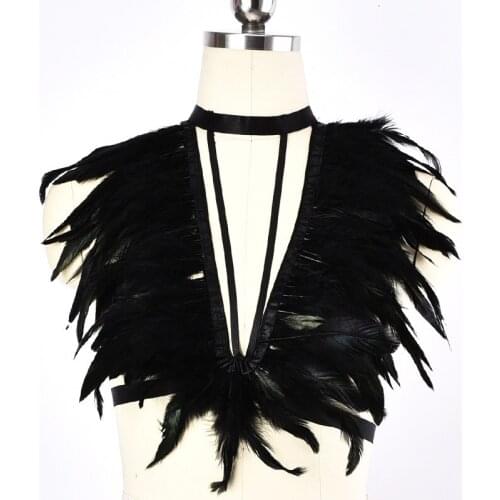 JLX.HARNESS Women Feather Body Bondage Harness Belt Feather Wing Bra Shoulder BurningMan Festival Rave Punk Goth Sexy Lingerie