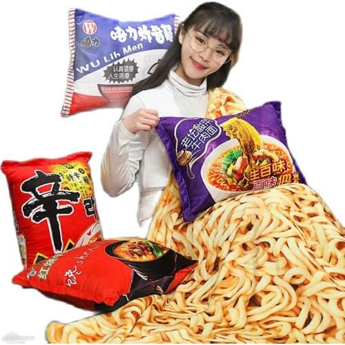 Kawaii Blanket Simulation Instant Noodles Plush Pillow with Blanket Stuffed Beef Fried Noodles Gifts Plush Pillow Food Plush Toy