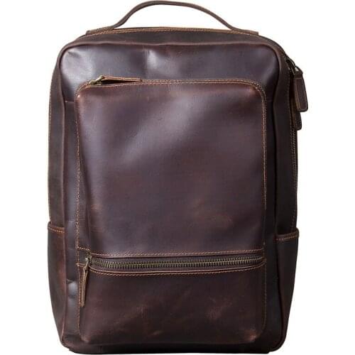 New Retro Crazy Horse Leather Backpack Men Bag Schoolbag Travel Backpack Male Laptop Bag Handmade First Layer Cowhide Original