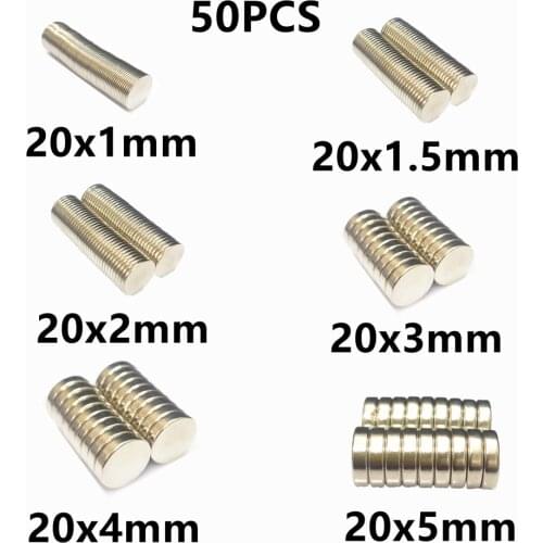 50Pcs N35 Round Magnet 20x1 20x2 20x3 20x4 20x5 Neodymium Magnet Permanent NdFeB Super Strong Powerful Magnets 20*2 20*3 20*5