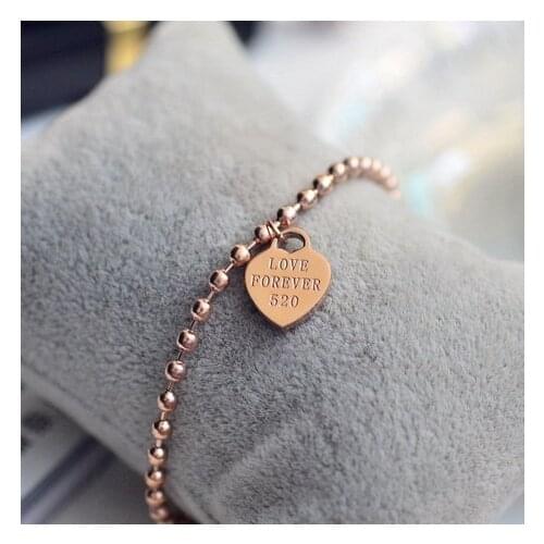 YUN RUO Fashion Brand Rose Gold Color Heart Bracelet Charms 316L Stainless Steel Jewelry Woman Beads Chain Link Prevent Fade