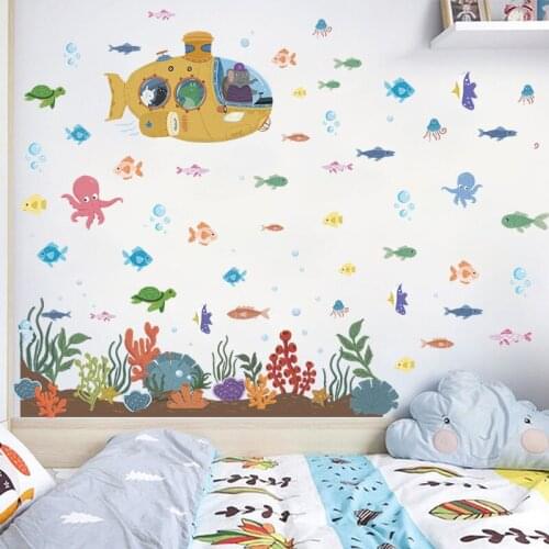 Cartoon Animal Paradise Underwater World Wall Sticker Happy Fish Group Bedroom Decor Childrens Room Scene Layout Stickers