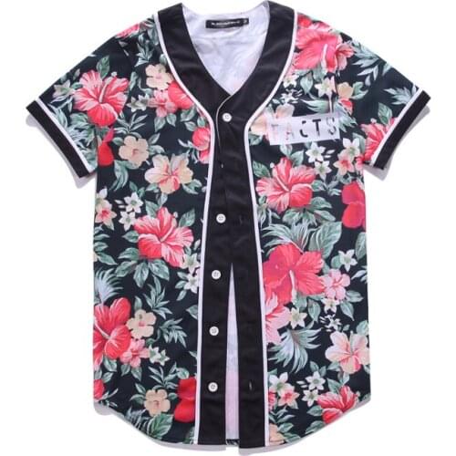New summer 3D botanical flower print short sleeve T-shirt mens baseball jacket