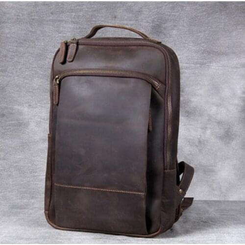 Mens Leather Bag Vintage Backpack School Bags For Teenage Boys Bagpack Original Handmade Cowhide Backpacks For Macbook Pro 15