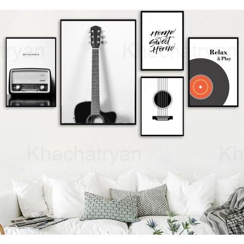 Music Series Home Decoration Painting Radio Guitar Living Room Wall Canvas Poster Vinyl Record Retro Coffee Shop Prints Relax