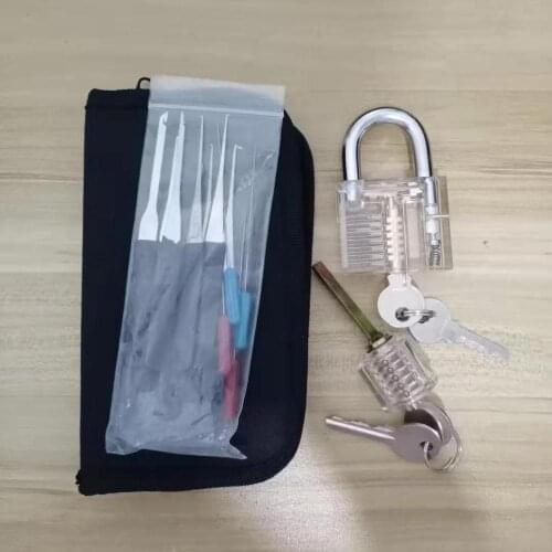 Locksmith Tool 17pcs Lockpick Set with 12pcs Broken Key Extractor with Transparent Locks For Training and Practicing Skill