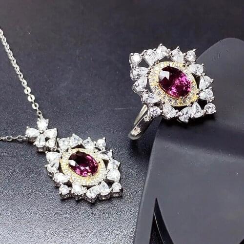 Natural Pyrope Garnet Jewelry sets for Women Anniversary gifts Ring Pendant Brilliantly Real gemstones S925 Silver #Q603