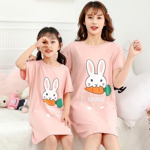 Kids Girls Cotton Nightgown Cartoon Nightdress Girl Sleepwear Pajamas Nightie Summer Short Sleeves Nightwear Children Clothes