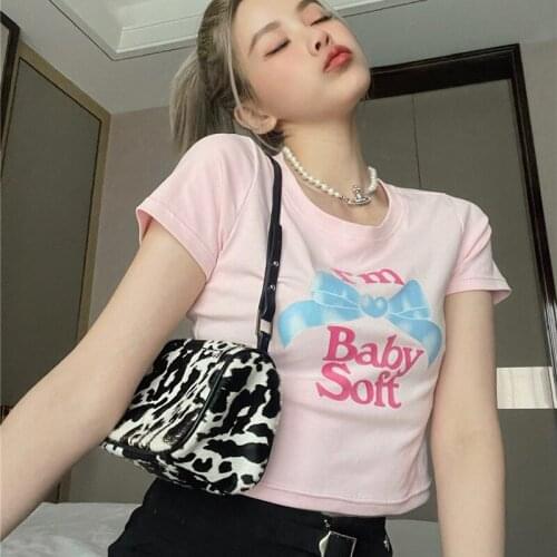 Summer new Korean style tide round neck letter printing all-match slim short short-sleeved T-shirt top women