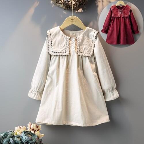 2020 New Arrivals Winter Girls Dress Girls Casual Dress Long Sleeve Big Lapel Solid Cute Dress Vestidos 2-7T