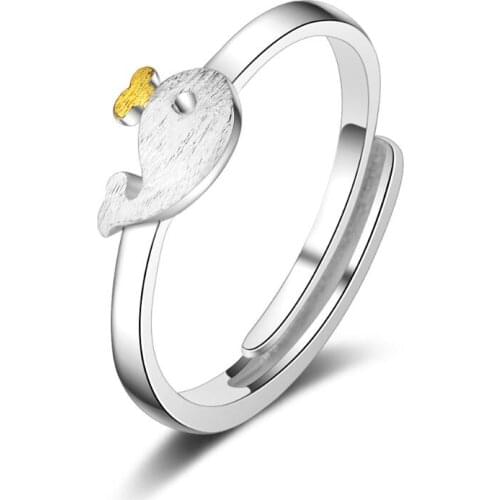 New Sweet Brushed Little Whale Dolphin Opening Rings For Women Girls 925 Sterling Silver Jewelry Party Gift Anillos SAR64