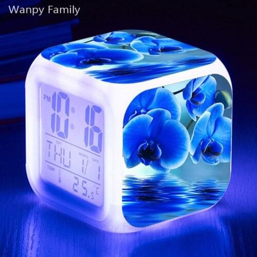 Very nice butterfly orchid alarm clock Glowing LED Color Change Digital alarm clock For kids student multifunction alarm clock