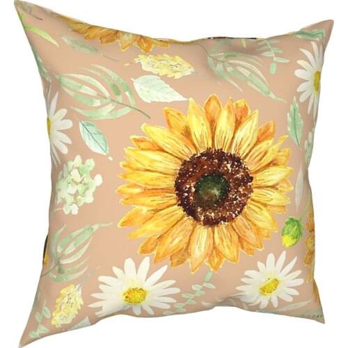 Sunflowers And Daisies Watercolor Pillowcase Soft Polyester Cushion Cover Decorations Pillow Case Cover Living Room Zipper 18