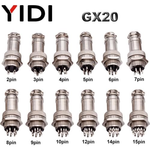 Male+Female GX20 Air Connector 2 3 4 5 6 7 8 9 10 12 14 15 Pin Wire Panel 20mm L94-100Y Circular Aviation Socket Plug Connector