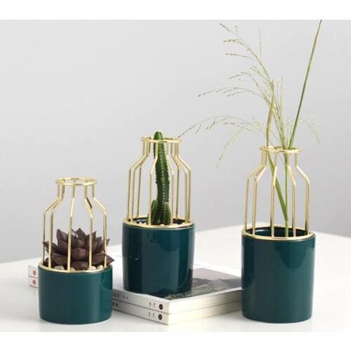 Nordic Home Retro Minii Vase Metal Wrought Iron Flower Vase Ceramic Small Vase Desktop Decoration jarrones