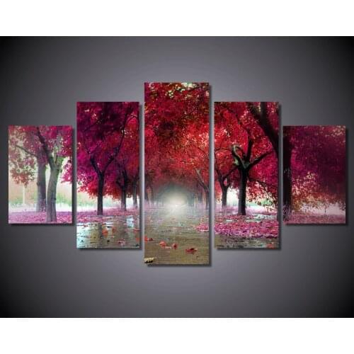 Modern Painting Modular Pictures 5 Panels Red maple leafHD Printed Spray Canvas Poster Decor Home Living Room Unframed