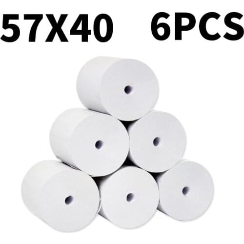Thermal paper 57 x 40 mm no core free 6 rolls super long mobile bluetooth cash register paper roll
