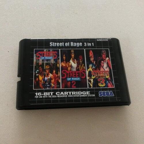 Streets Of Rage 3 In 1 16 Bit MD Game Card Sega Mega Drive Genesis
