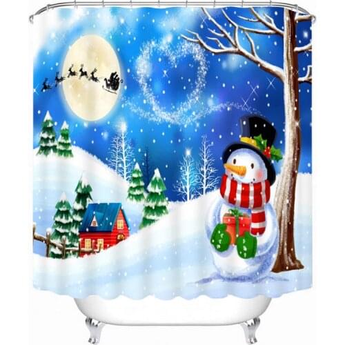 Christmas Snowman Pattern 3D Shower Curtain Polyester Fabric Waterproof Shower Curtain Eco-Friendly Bathroom Curtain Home