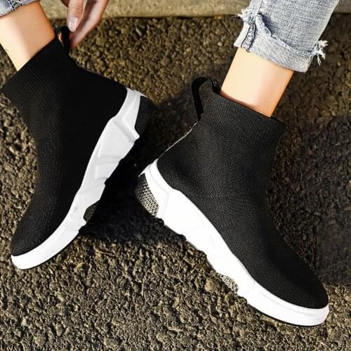 High Top Slip on Womens Running Shoes Womens High Sports Shoes Sport Sneakers High-level Sneakers Socks Female Black Gym E-466