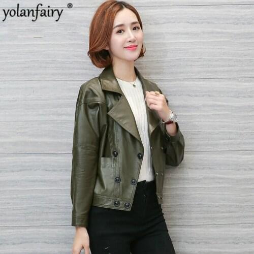 Womens Leather Jacket Sheepskin Coat Short Real Genuine Leather Jackets Plus Size Spring Autumn Veste Femme Z91706 KJ4313