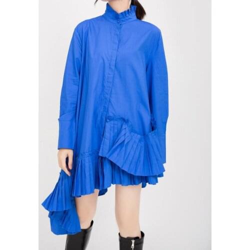 Womens Spring autumn long sleeve asymmetric cotton Shirt Female Vintage Loose Casual plus size cotton Shirt Blouse TB1022