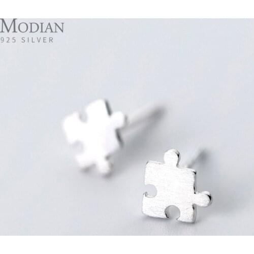 Modian Fashion 925 Sterling Silver Tiny Puzzle Frosted Small Stud Earrings For Women Girl Sterling Silver Fine Korean Jewelry