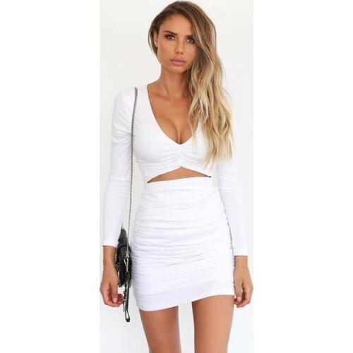 2020 Deep V Neck Club Sexy Bodycon Dress Women Ruched Cut Out Party Bandage Mini Summer Dress Vestidos