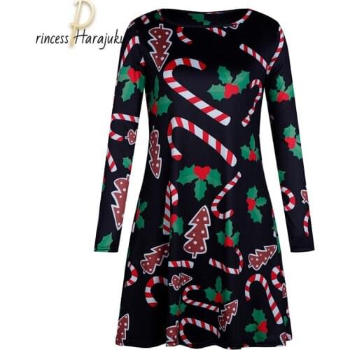 Vintage Casual Fall/winter Christmas Print Dress Women Harajuku Princess Elegant Party Dress Long Sleeve Cute Plus Size Fashion