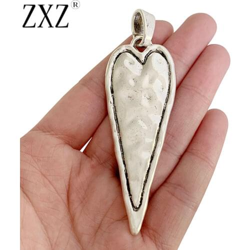 ZXZ 2pcs Tibetan Silver Large Hammered Heart Charms Pendants 2 Sided for Necklace Jewelry Making Accessories 89x28mm