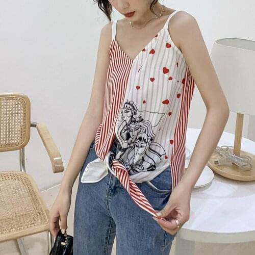 2021Fashion Chinese style Tops Women Sexy Printed stripes Sleeveless Halter Basic Cami Summer Elegant Chic Female Camisole y2k