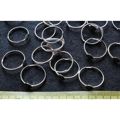 250pcs shiny silver tone adjustable Ring Blanks Nickel Free w/6mm Glue Pad