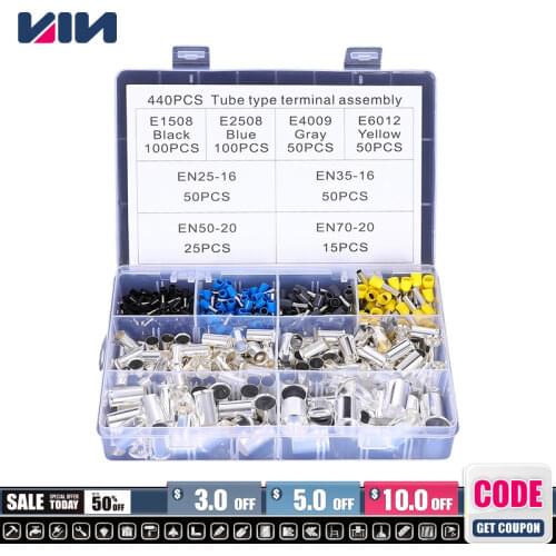 440pc 8in1 VE Tubular Terminals Set Cold Pressed Wiring Terminator Crimp Wire Connector Eletrico Terminais Tubular Cable Contact