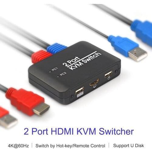 4k @ 60 hz 2 portas hdmi kvm switch usb interruptor kvm switcher splitter com fio de 1.2 m 2 em 1 fora interruptor kvm apoio usb