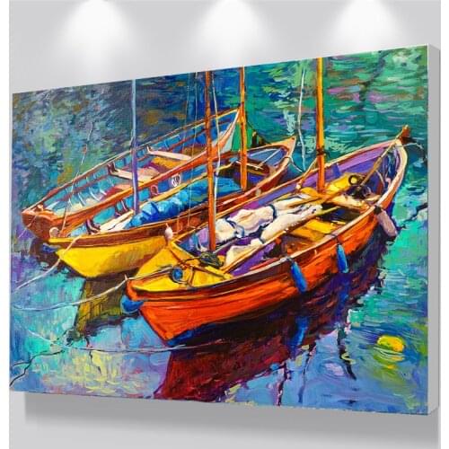 Abstract Poster Watercolor Double Boat Canvas Painting Wall Art Prints Picture for Living Room Interior Home Decoration No Frame