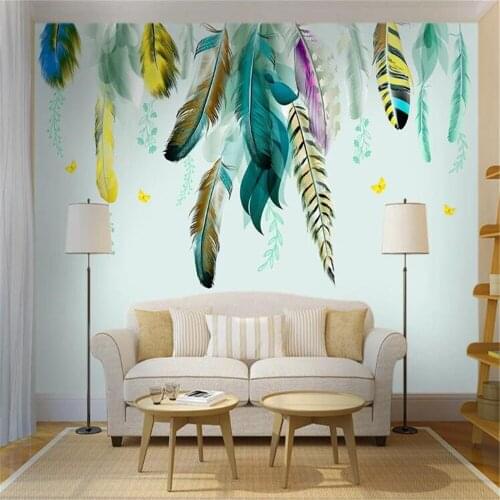 Milofi custom large wallpaper mural Nordic fashion hand-painted feather fresh film and television background wall