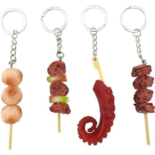 Simulation BBQ Food Key Chain Car Spicy Squid Keychain Oden KeyChain Ring Pendant KeyRing Restaurant Gift Dropshing K4229