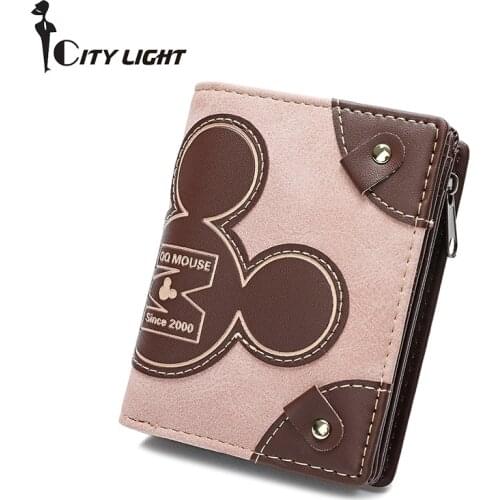 Brand Nubuck Leather Women Wallet Mickey Design Wallets Fashion Hasp Zipper Coin Pocket Female Purse for Credit Cards carteras
