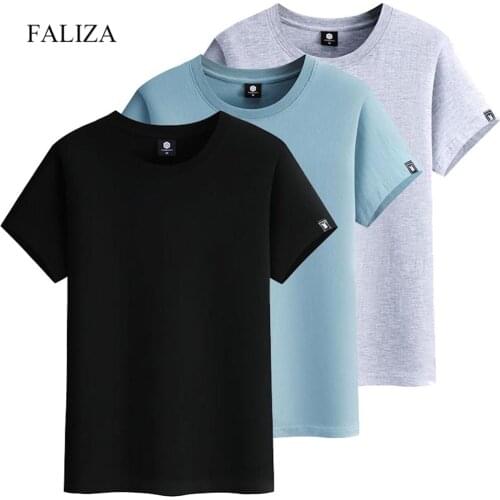 FALIZA Men Short Sleeve T-Shirt Cotton High Quality Fashion Solid Color Casual Man T Shirts Summer Tee Clothing 3 Pcs/Lot TX154