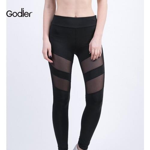 Godier Sexy Women Leggings Gothic Insert Mesh Design Trousers Black Net Yarn Pants Capris Sportswear New Fitness Leggings