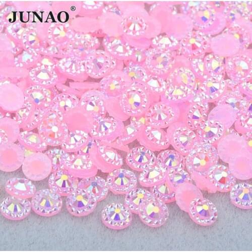 JUNAO 4 5 6 mm Pink AB Flower Rhinestone Sticker Nail Crystal Stones Flatback Resin Gems Non Sewn Strass for DIY Jewelry Crafts