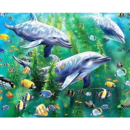 Sea dolphin diamond painting full animals mosaic embroidery cross stitch rhinestone picture puzzle drawing wall decor craft gift