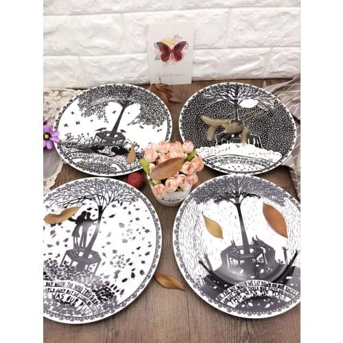 Ceramic two peoples forest wedding Valentines Day gift four piece steak plate flat plate