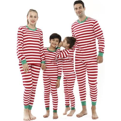 Red White Stripes Family Clothing Set 100% Cotton Children Pajama Merry Christmas Family Matching Pyjamas Sets Baby Boys Clothes