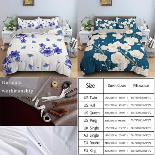 Blue Flowers Pattern Bedding Sets Soft Duvet Cover Bedclothes Twin/Queen/King Size For Kids Bedroom Home Textile
