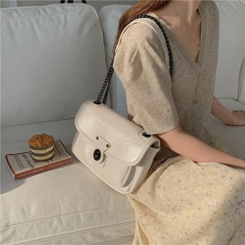 Retro Double Chain Armpit Square Satchel Bag Versatile INS Crossbody Bag Female 2021 Fashion PU Leather Shoulder Bags for Women