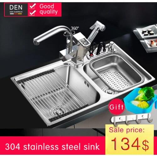 Sink Free shipping single groove single bowl vegetable washing basin pots 304 stainless steel Kitchen Sinks with Soap dispenser